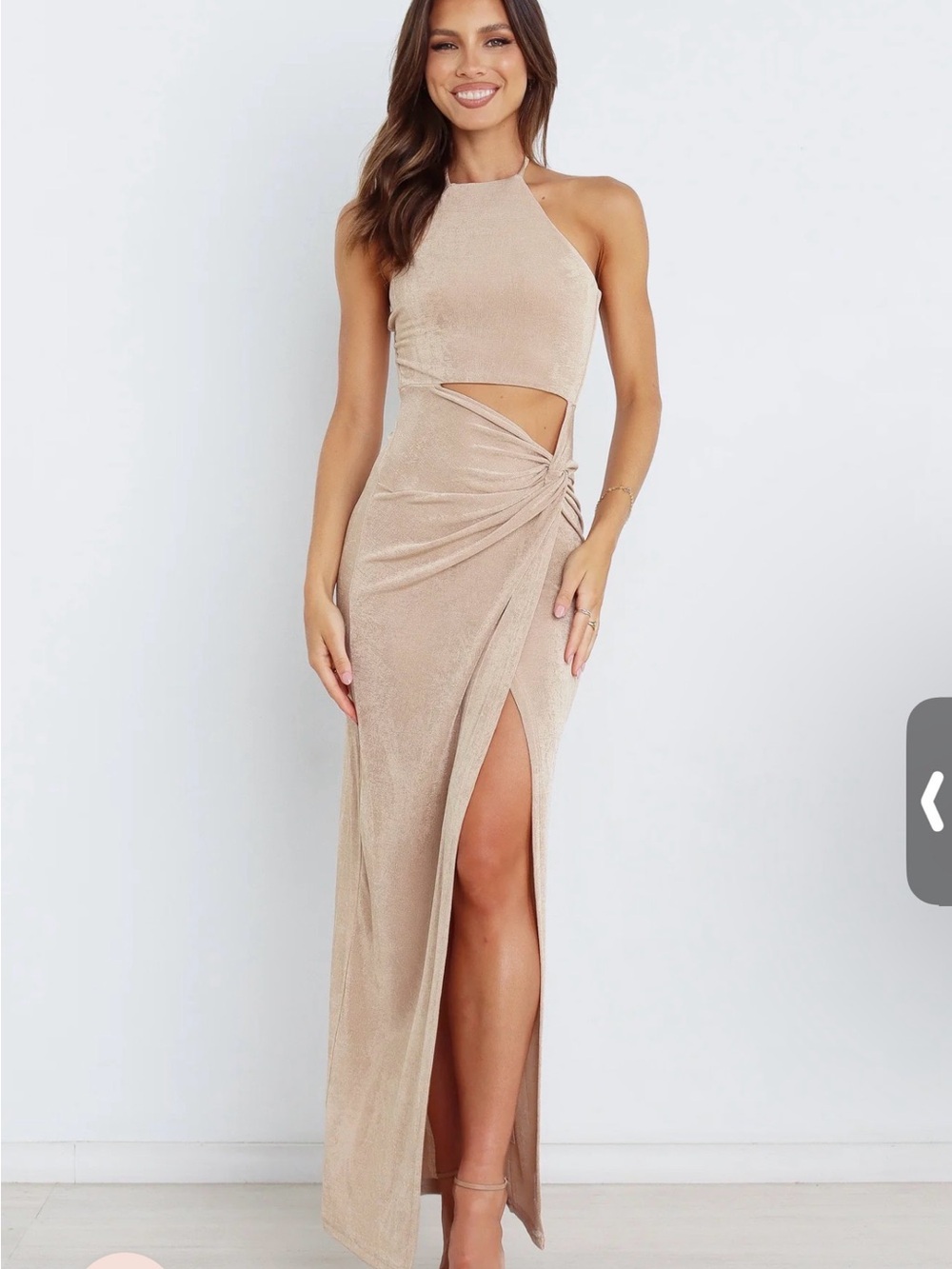 Petal & Pup Beige Cutout Maxi Dress with Side Slit